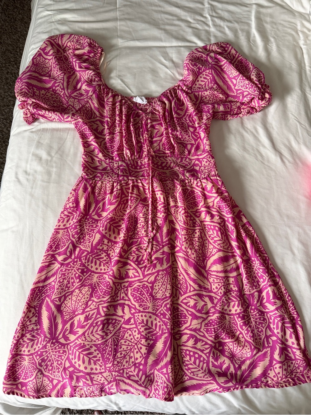 Floral Puff-Sleeve Mini Dress in Pink